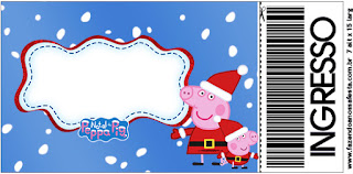 Peppa Pig en Navidad: Invitaciones para Imprimir Gratis. Tarjeta con forma de Ticket de Peppa Pig en Navidad.