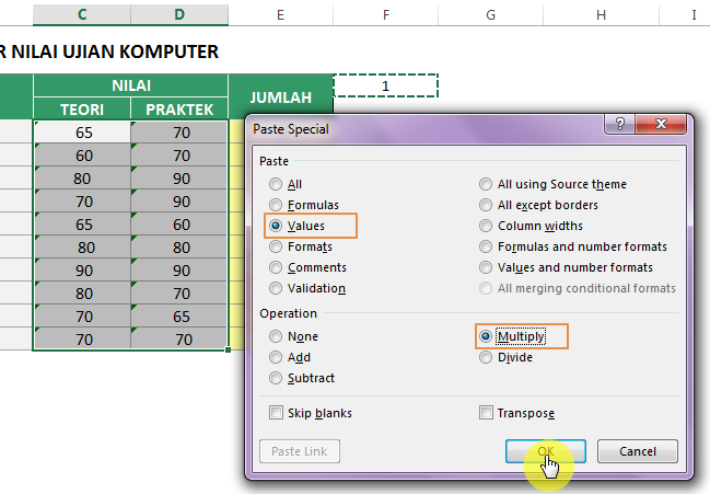 Paste Special Number Stored as text di Excel