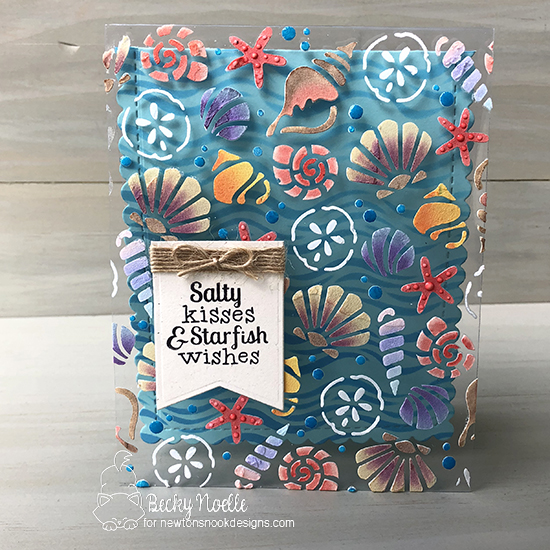 Salty kisses & starfish wishes by Becky features Tranquil Tides, Seashells, Waves, and Frames & Flags by Newton's Nook Designs; #newtonsnook