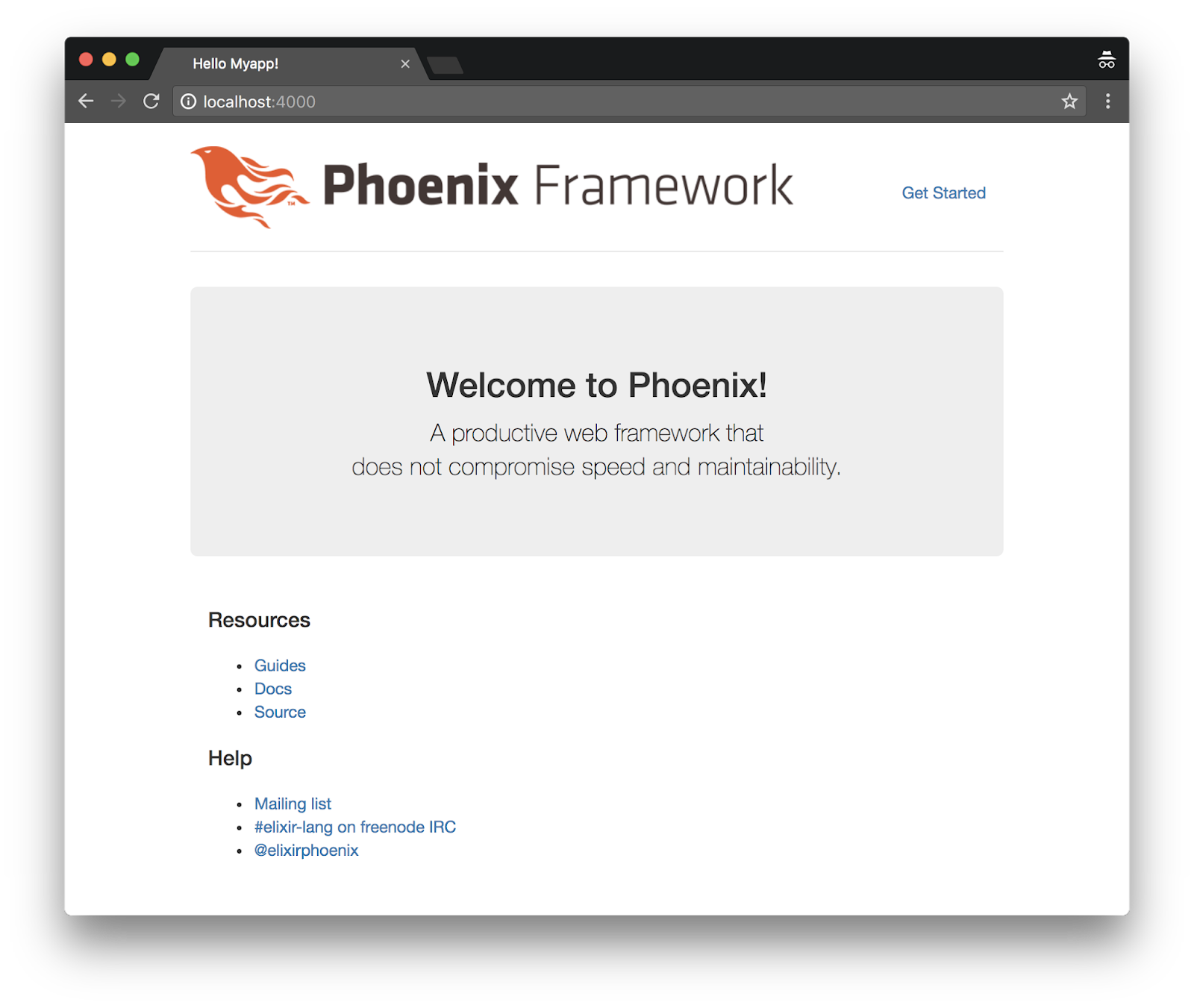 Default Phoenix application page