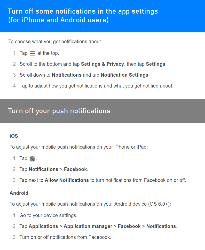 How to stop receiving unnecessary Facebook Push notifications (on Android, iOS and desktop devices)
