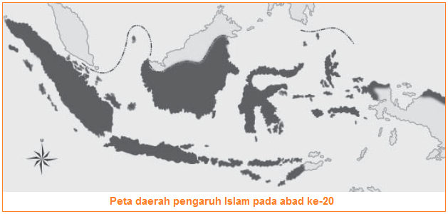 Peta daerah pengaruh Islam di Indonesia pada abad ke-20
