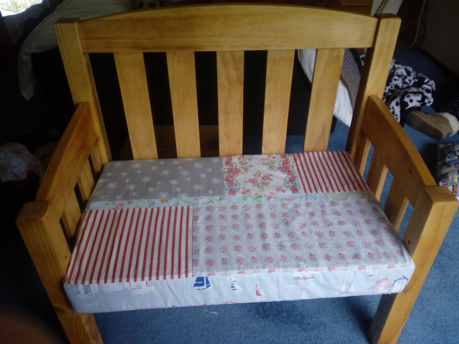 Made with my two hands Upcycled cot mattress, now a bench seat