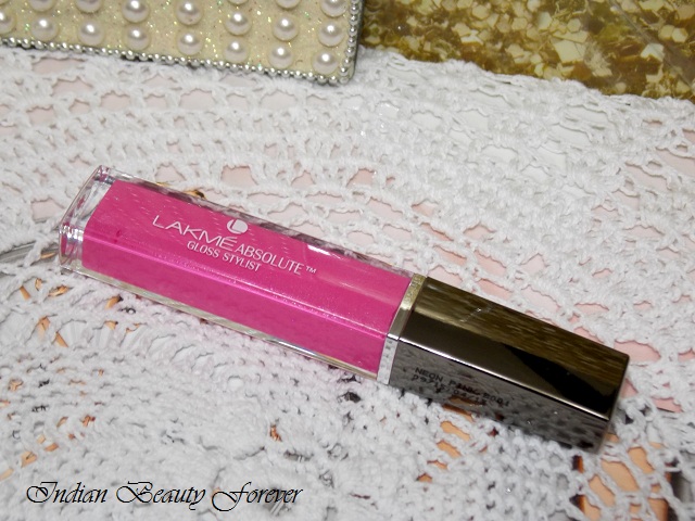 Lakme absolute stylist Lip Gloss Neon pink swatches review