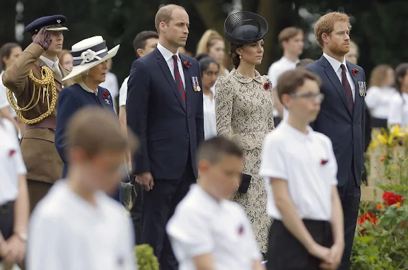 Prince William, Kate Middleton, Prince Harry, Francois Hollande, David Cameron attend Somme Centenary commemorations. Kate Middleton wore a new lace dress