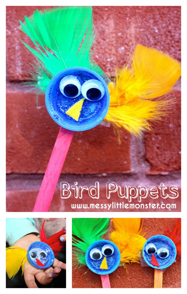 Bird Puppet Craft Easy Bottle Top Craft Messy Little Monster