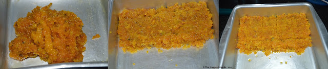 Step 5 - Gajar ki Burfi is now ready.. Put it in a tray and then slice them when its warm.