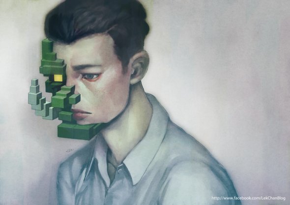 As surreais pinturas digitais influenciadas por glitches e bits de Lek Chan Lek Chan deviantart arte pinturas digitais surreais mulheres glitches