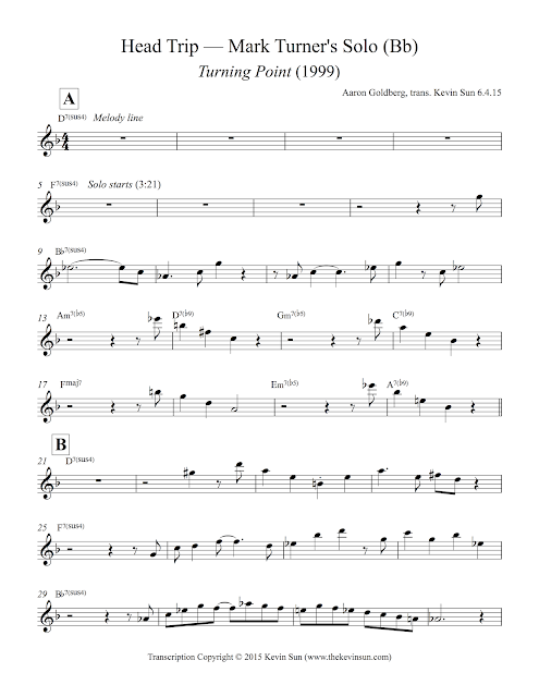 Head Trip ("Turning Point," Aaron Goldberg)  — Mark Turner Solo Transcription (Bb) by Kevin Sun, Page 1