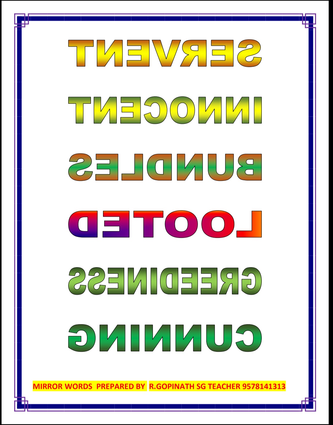 MIRROR WORDS IN ENGLISH ESPECIALLY FOR GIFTED CHILDREN.