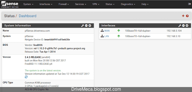 Navegamos desde la LAN al dashboard de pfsense