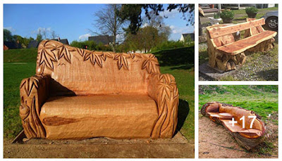 Bancos hechos con troncos de madera 