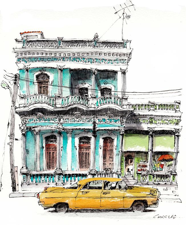 01-Cuba-Cienfeugos-Chris-Lee-Charming-Architectural-wobbly-Drawings-and-Paintings-www-designstack-co