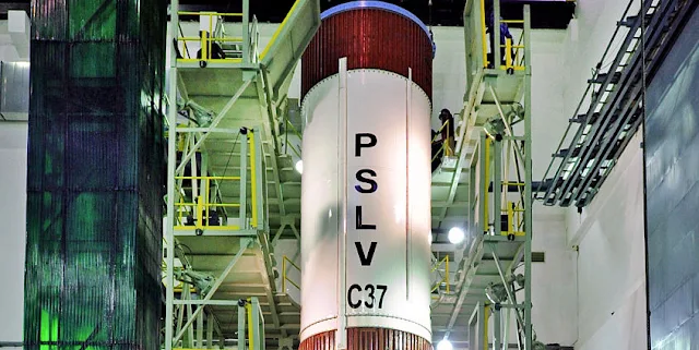 Image Attribute:  PSLV-C37 Liquid Stage at Stage Processing Facility / Source: ISRO