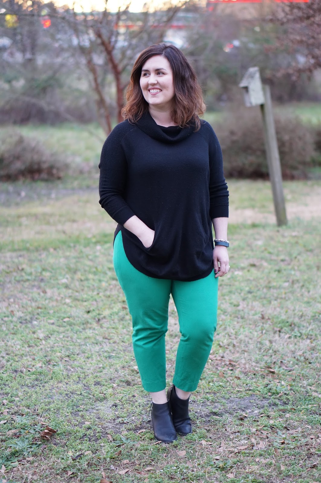 Rebecca Lately Colorblocking Kate Spade Studs Fate Stitch Fix Sweater Banana Republic Ankle Pants Target Jameson Booties