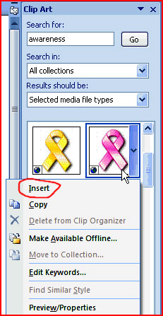 Image for Search Clip Art in Word Document
