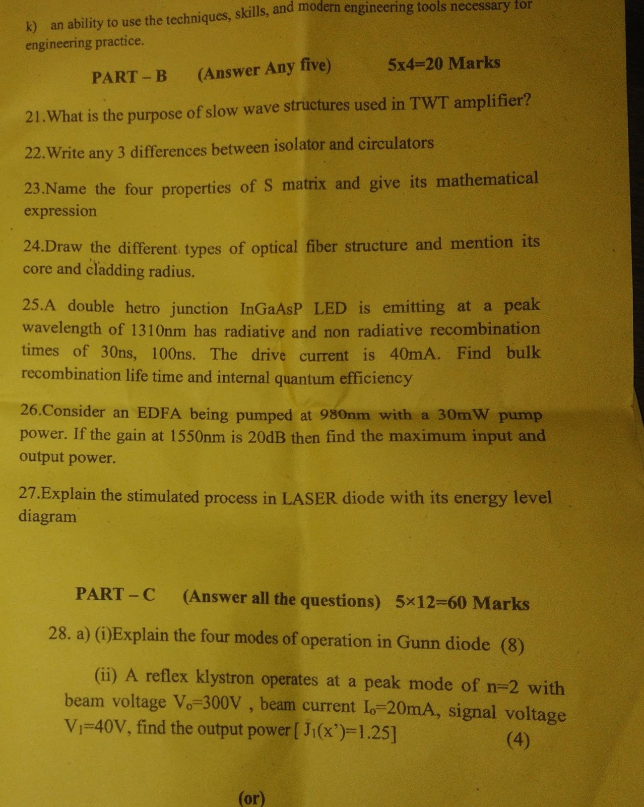 Srm Backbenchers MICROWAVE AND OPTICAL MODEL EXAM QUESTION PAPER