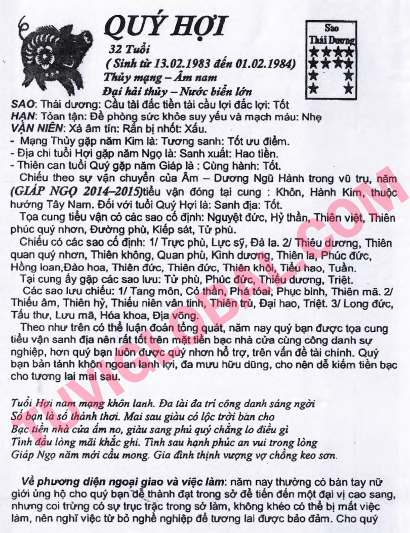 Xem tử vi tuổi Quý Hợi nam mạng năm 2014 Giáp Ngọ