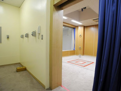 Control room (with execution buttons) and gallows trapdoor, Tokyo Detention Center. Control room (with execution buttons) and gallows trapdoor, Tokyo Detention Center.