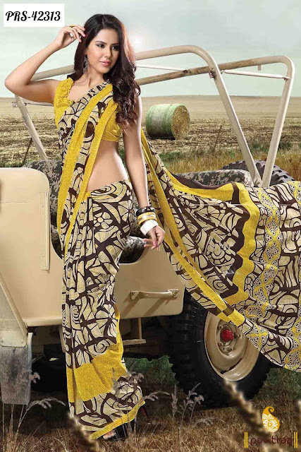 Latest yellow georgette casual saree below 1000 rupees with discount at pavitraa.in