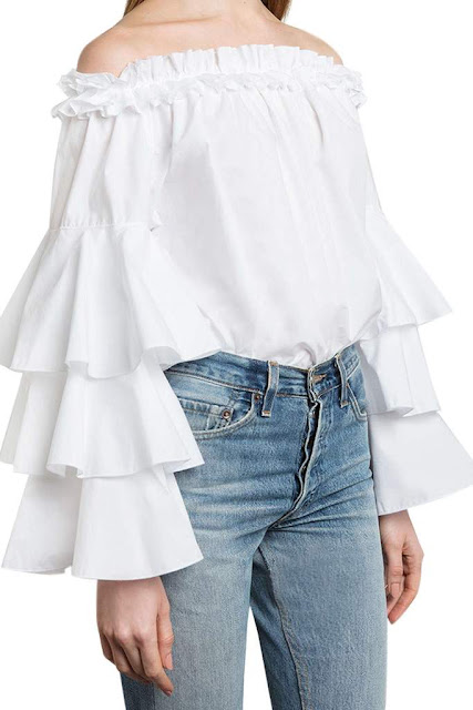 Iyasson Ruffle sleeve off shoulder top 