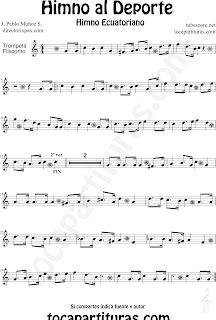 Partitura del Himno al Deporte de Ecuador para Trompeta y Fliscorno Himno Ecuatoriano Sheet Music for Trumpet and Flugelhorn Music Scores
