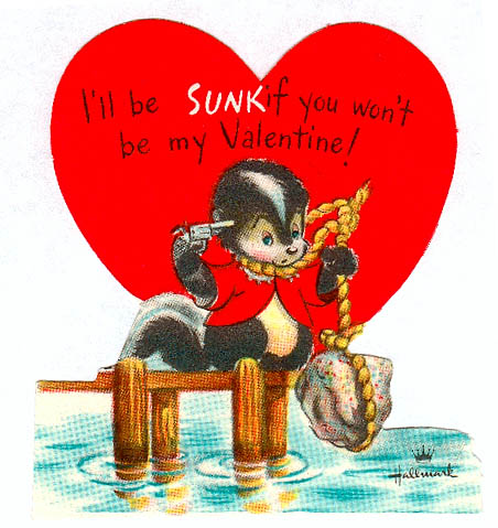 Funny Vintage Valentine Cards: Meat and Weapons ~ Vintage Everyday