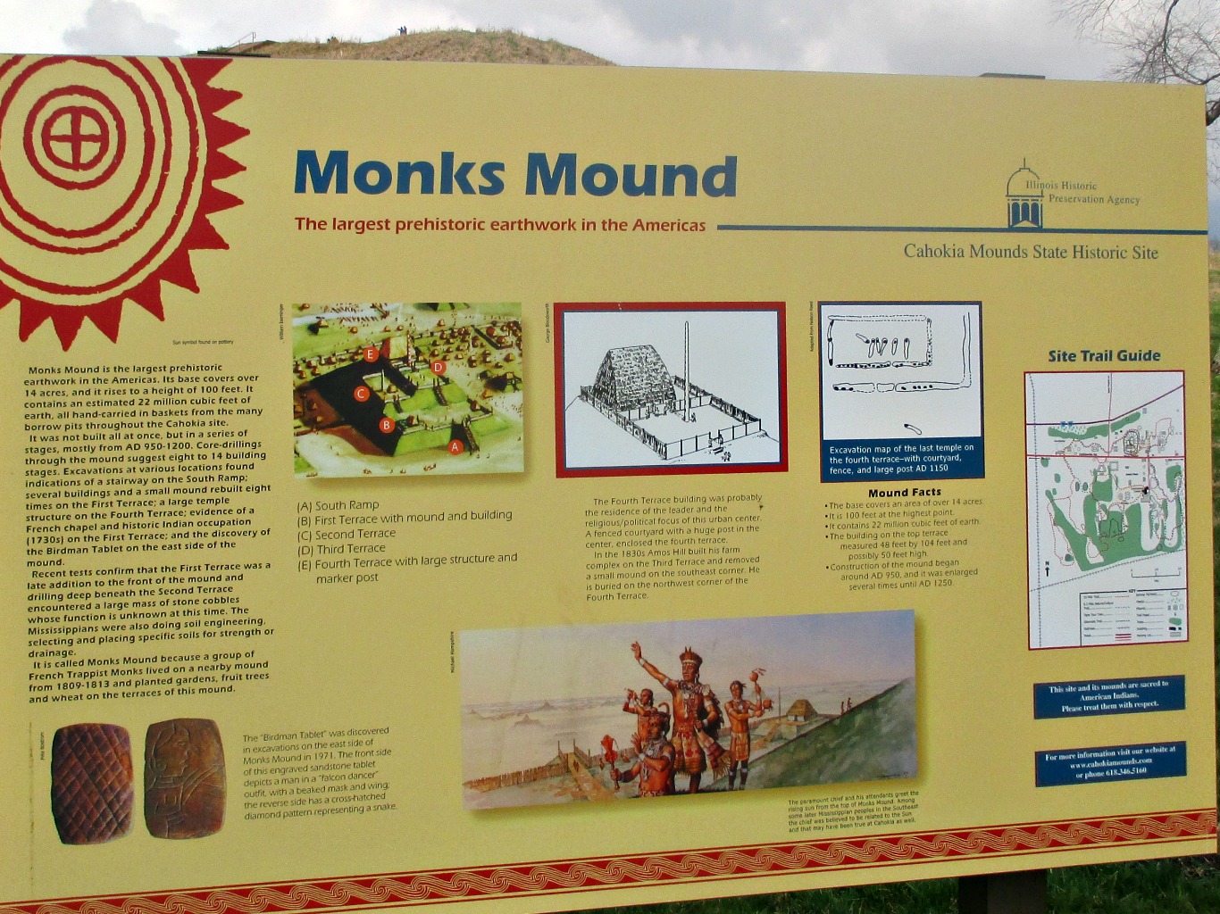 the largest mound is called monk s mound monk s mond is the largest prehistoric earthwork in north america people can climb this mound the largest mound is called monk s mound monk s mond is the largest prehistoric earthwork in north america people can climb this mound