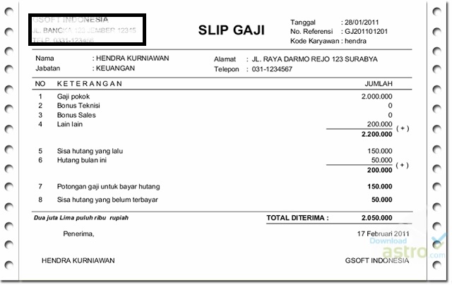 Contoh Penyata Gaji Malaysia - Contoh Penyata Gaji