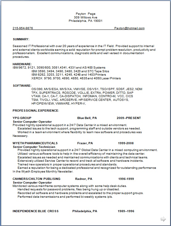 senior computer technician sample resume format in word free resume format computer operator
