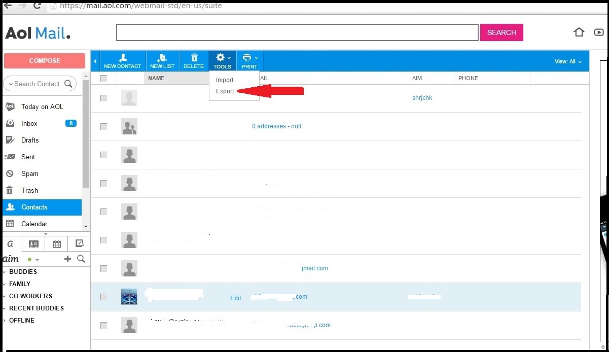 Image result for export aol contacts