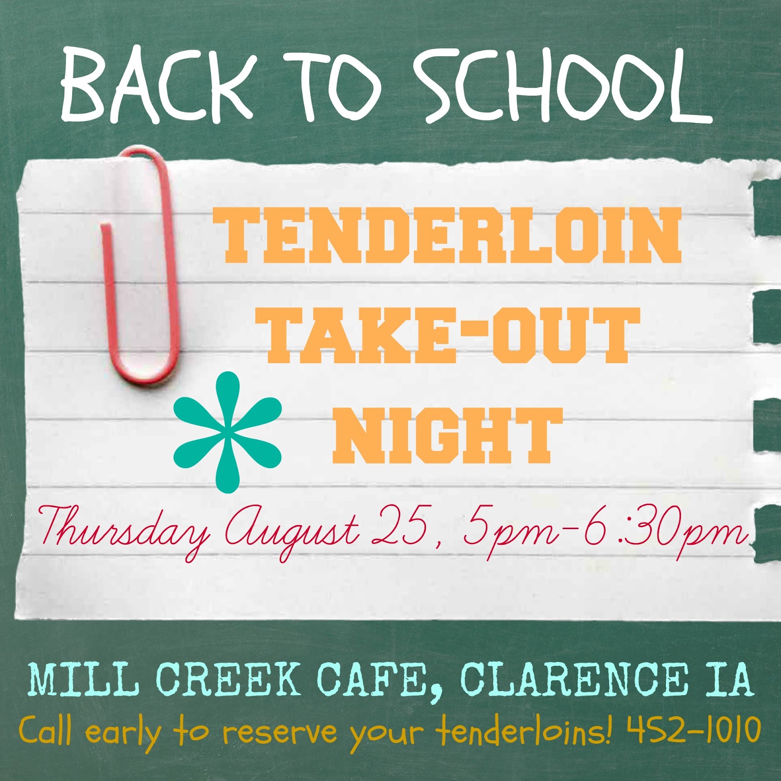 Mill Creek Cafe Back to School Tenderloin Takeout