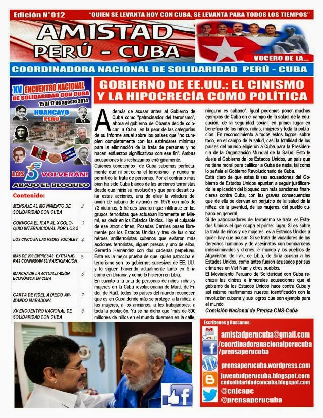 BOLETÍN N°012 "AMISTAD PERÚ CUBA"