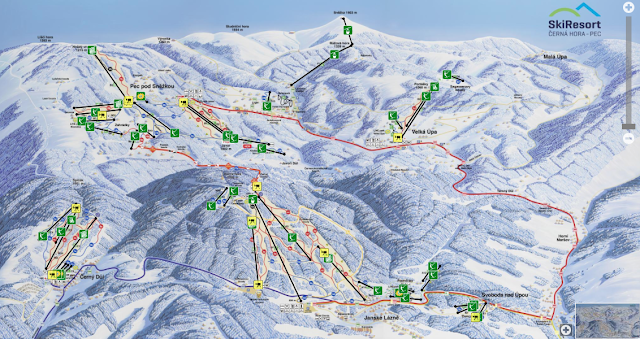 Mapa ośrodek narciarski, wyciągi, stoki SkiResort Černá Hora – Pec