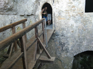 A bridge walk-way in Predjama Cave Castle in Slovenia.