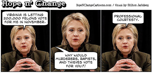 obama, obama jokes, political, humor, cartoon, conservative, hope n' change, hope and change, stilton jarlsberg, hillary, virginia, felons, vote, mcauliffe