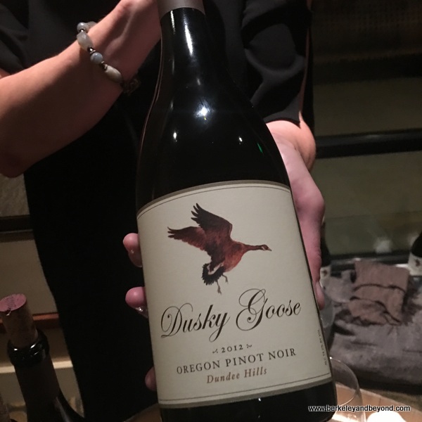 bottle of pinot noir at Dusky Goose in Dundee in Willamette Valley in Oregon bottle of pinot noir at Dusky Goose in Dundee in Willamette Valley in Oregon