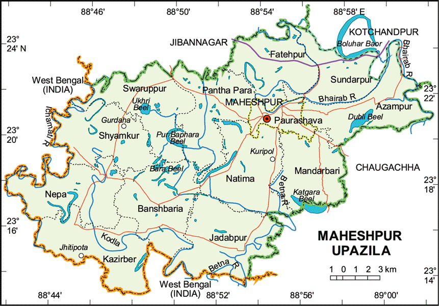 Moheshpur Upazila Map Jhenaidah District Bangladesh