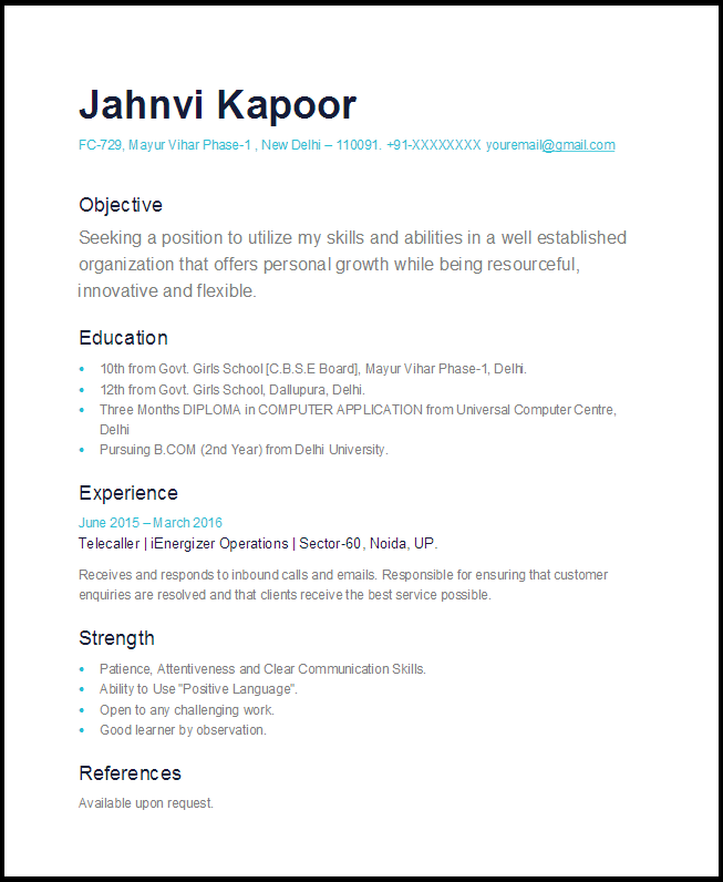 simple resume format hd