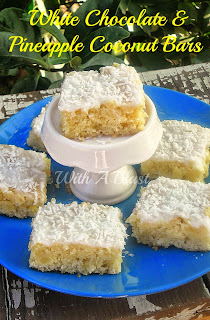 White Chocolate and Pineapple Coconut Bars ~ Nobody can resist these chewy White Chocolate, Pineapple Coconut Bars and the longer they stand the better ! #WhiteChocolateBars #PineappleBars #SweetTreats