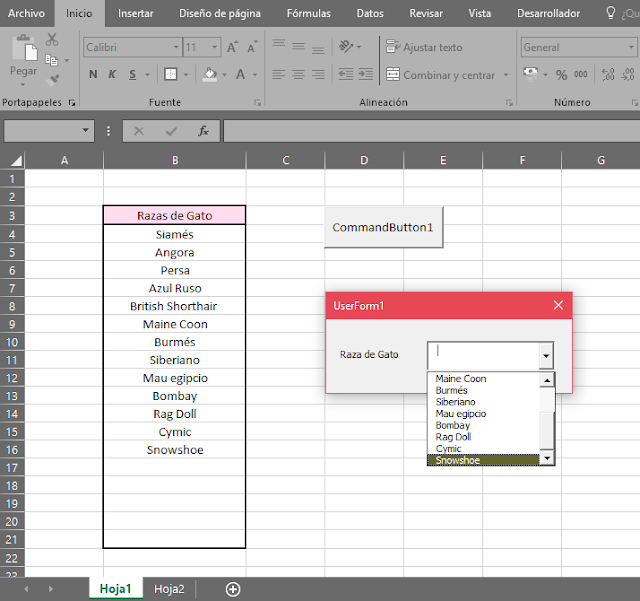 Mapaccino Como agregar lista dinámica a ComboBox de formulario Vba