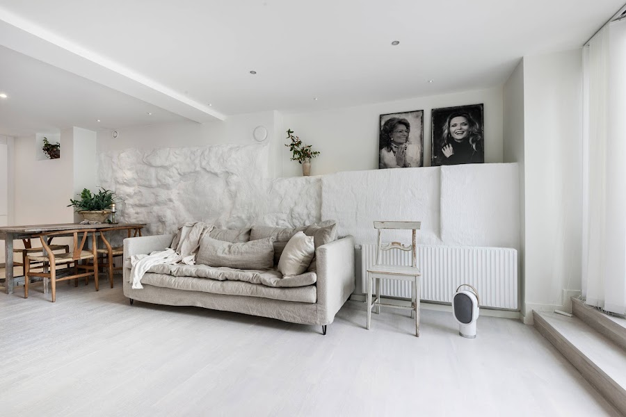 salon estilo nordico decoracion nordica sofa lino mesa vintage blanco