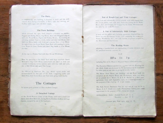 Photograph of pages from the 1921 auction brochure for Camfield Place, part of The Peter Miller Collection