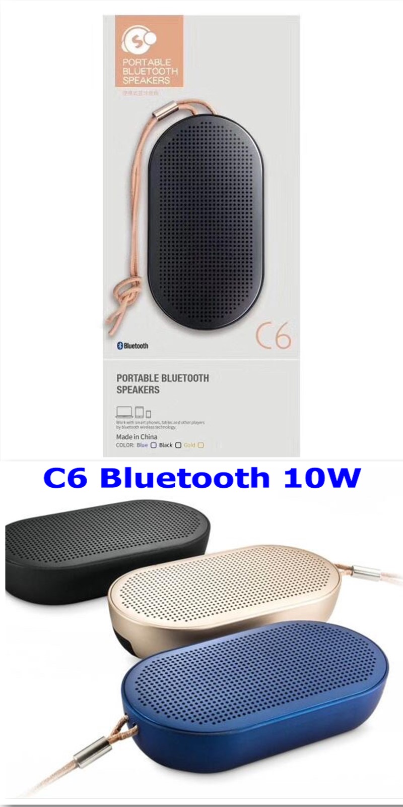 Loa bluetooth C6 10W pin trâu 1500mAh chống nước cực tốt nghe nhạc cực hay 02990