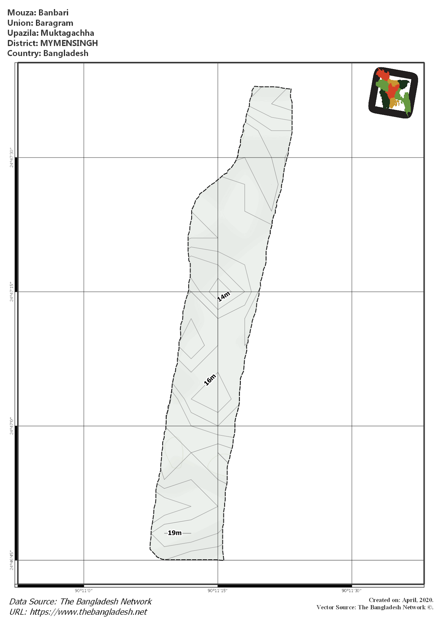 Map of Banbari Mouza of Muktagachha Upazila, MYMENSINGH, Bangladesh.