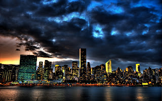 New York City Night View Dark Clouds HD Wallpaper