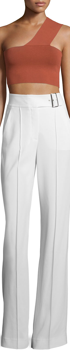 A.L.C. Madeline Belted Crepe Wide-Leg Pants, White