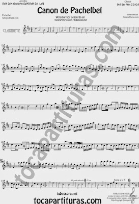 Canon de Pachelbel Partitura de Clarinete Sheet Music for Clarinet Music Score