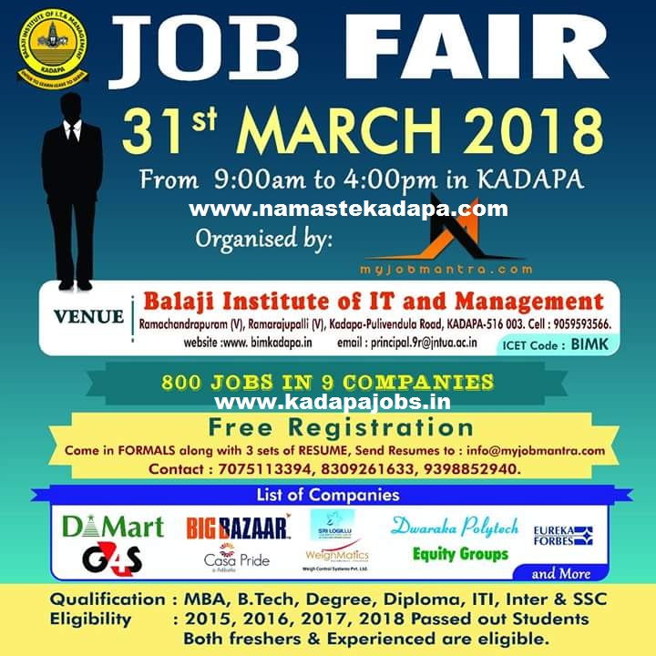 mega job fair in balaji engineering college kadapa 800 jobs flyer pass out jobs