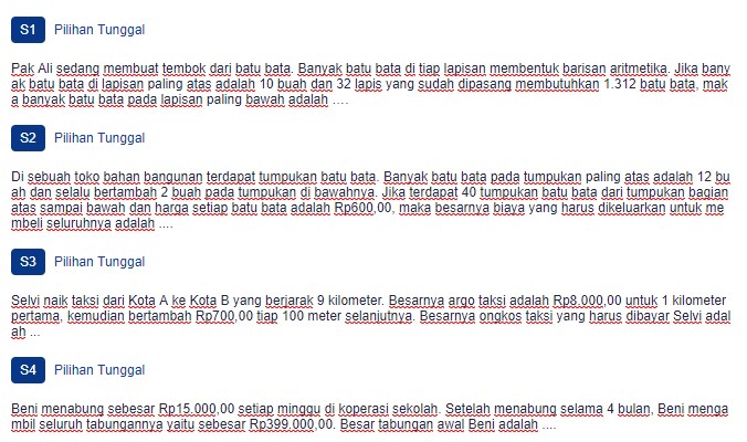 Contoh soal cerita barisan aritmatika dalam kehidupan sehari hari